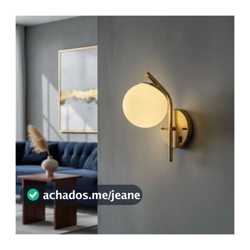 arandela de parede luminaria Inclinada alumínio Com Interruptor Com Globo Vidros fosco 12cm sala quarto cabeceira cama