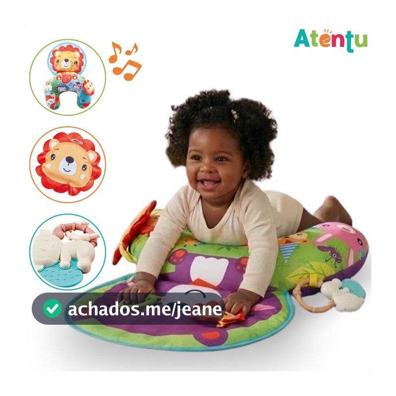 Almofada Interativa Com Acessórios Conforto Bebê Chocalho Infantil Brinquedo com Som