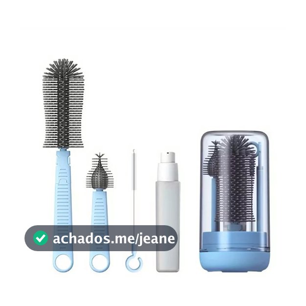 Kit Escova Higiene Lavar 4 em 1 para Copo, Garrafa,Mamadeira e Canudo Portátil para Viagem