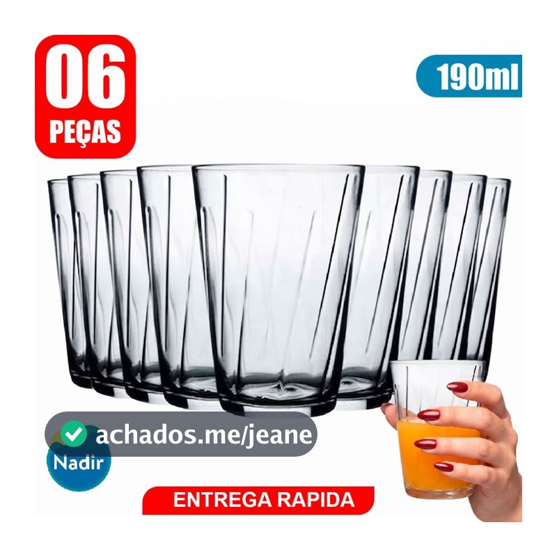 Jogo Copos De Vidro Amazon 6 Unidades de 190 ML - Nadir