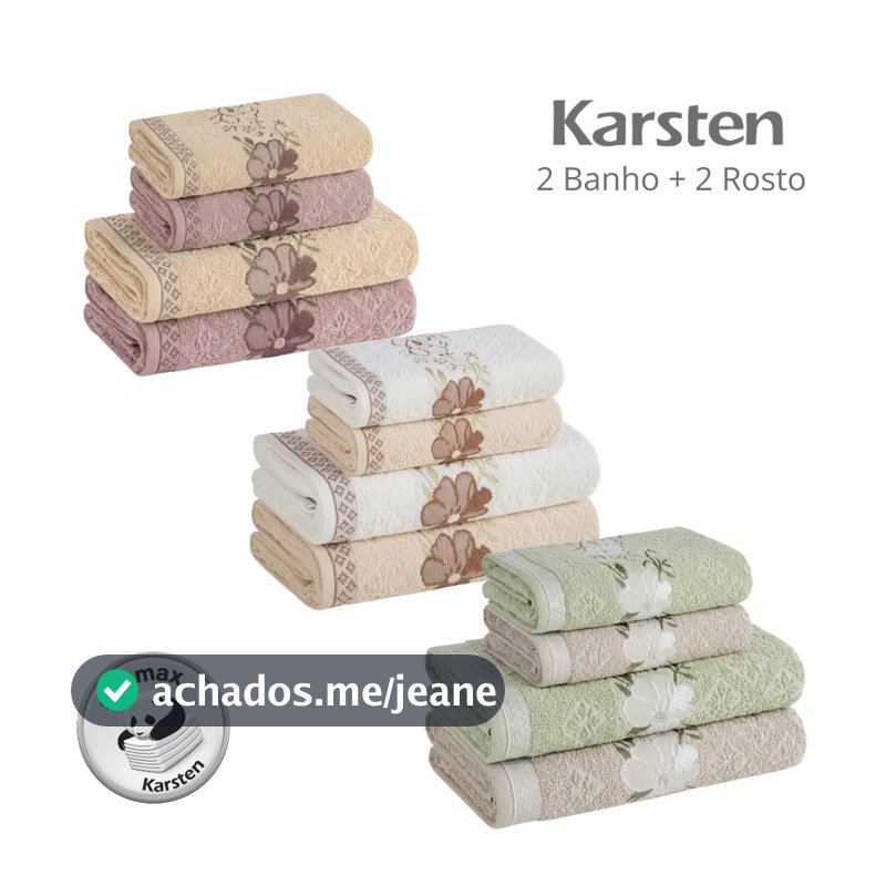 Jogo De Toalhas de Banho Karsten 4 Peças 100% Algodão Ótima Absorção Felpuda e Macia
