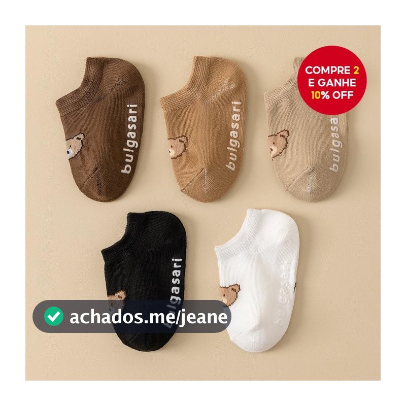 5 Pares De Meias Antiderrapantes Para Bebês Crianças-Fofas Com Estampa De Urso Meninos E Meninas (0 A 5 Anos) ANJIN