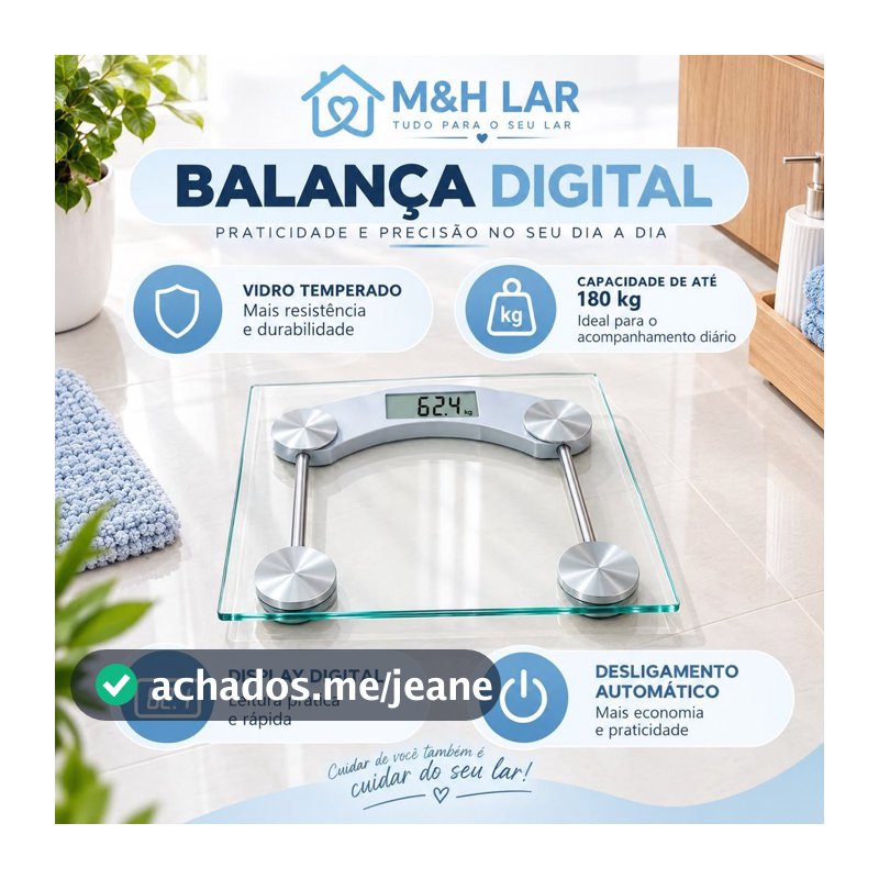 Balança Corporal Digital com Vidro Temperado Resistente até 180kg para Banheiro