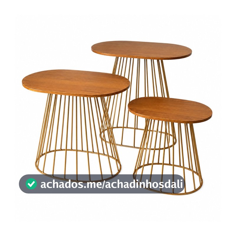 Kit 3 Trio Mesas Redonda Ripada Oval Cone com Tampo Madeira  Desmontável Festa Aniversário Casamento