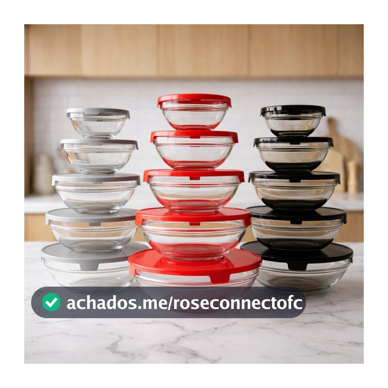 Conjunto de 5 Potes de Vidro Redondos – Ideal para Alimentos e Refeições
