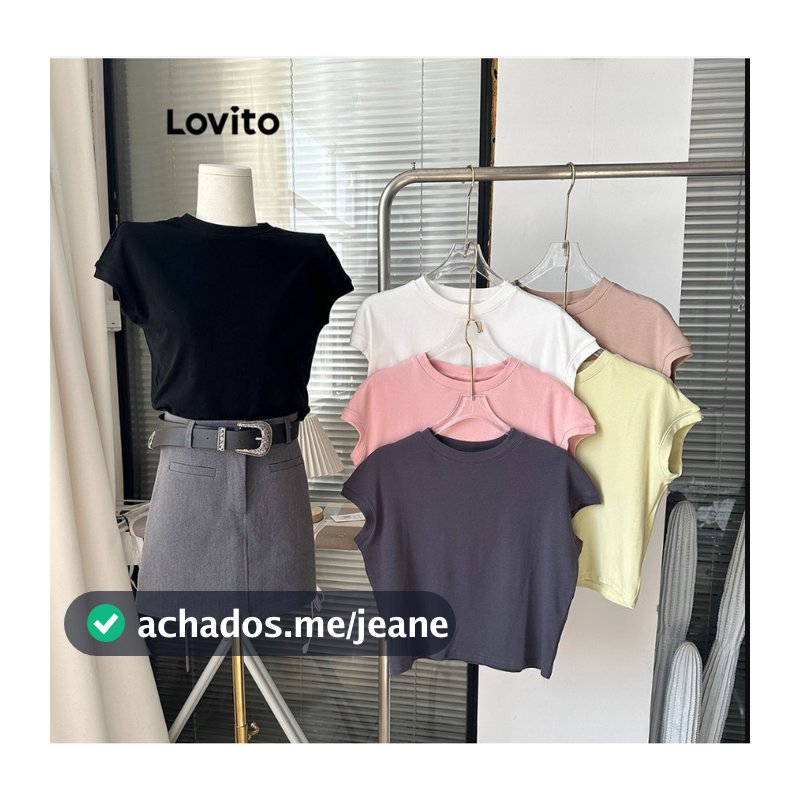 Blusa Feminina Estilosa Camiseta Lisa Lovito Básica Verão TSNS50EX314