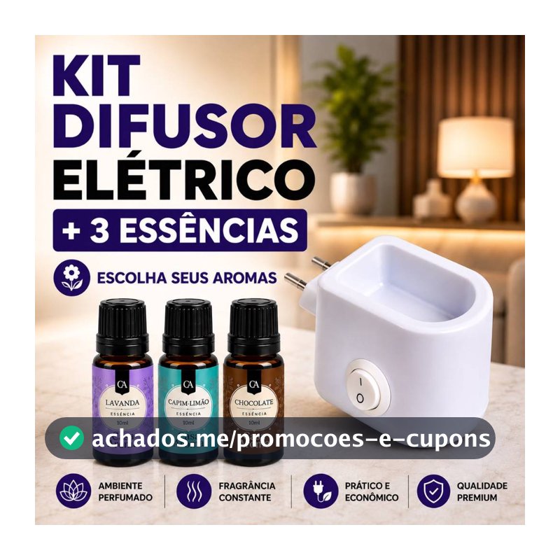 Kit 3 Essência Pura Super Concentrada para Aromatizador Ambiente + 1 Difusor Elétrico  Bivolt