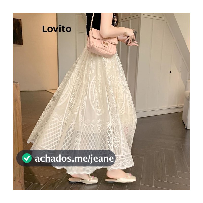 Lovito Casual Nacional Saias Saias De Renda Geométrica Para Mulheres Bordado LNA58191