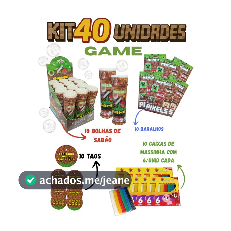 Kit Minecraft 10 Bolha de Sabão + 10 Jogo da Memória + 10 Massinha lembrancinhas de aniversário Infantil