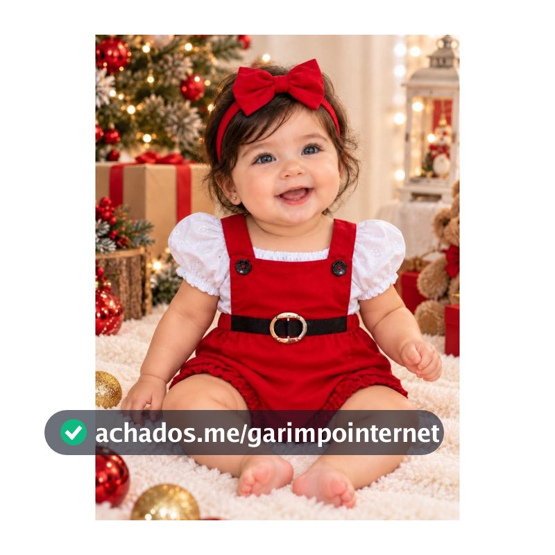 Jardineira Romper 3 Peças Natal Bebê Roupa Infantil Menina Luxo Com Laço Mamãe Noel Mesversário Foto