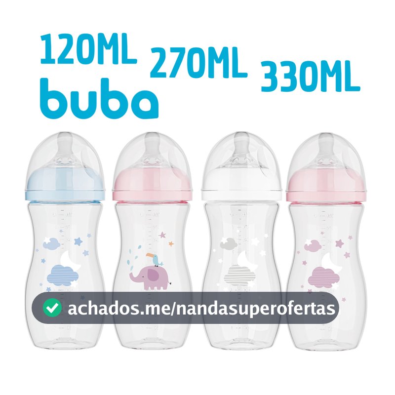 Mamadeira Anticólica Ultra Soft Buba Infantil Menino Menina Bico Macio Bebe 120 270 330ML Rosa Azul