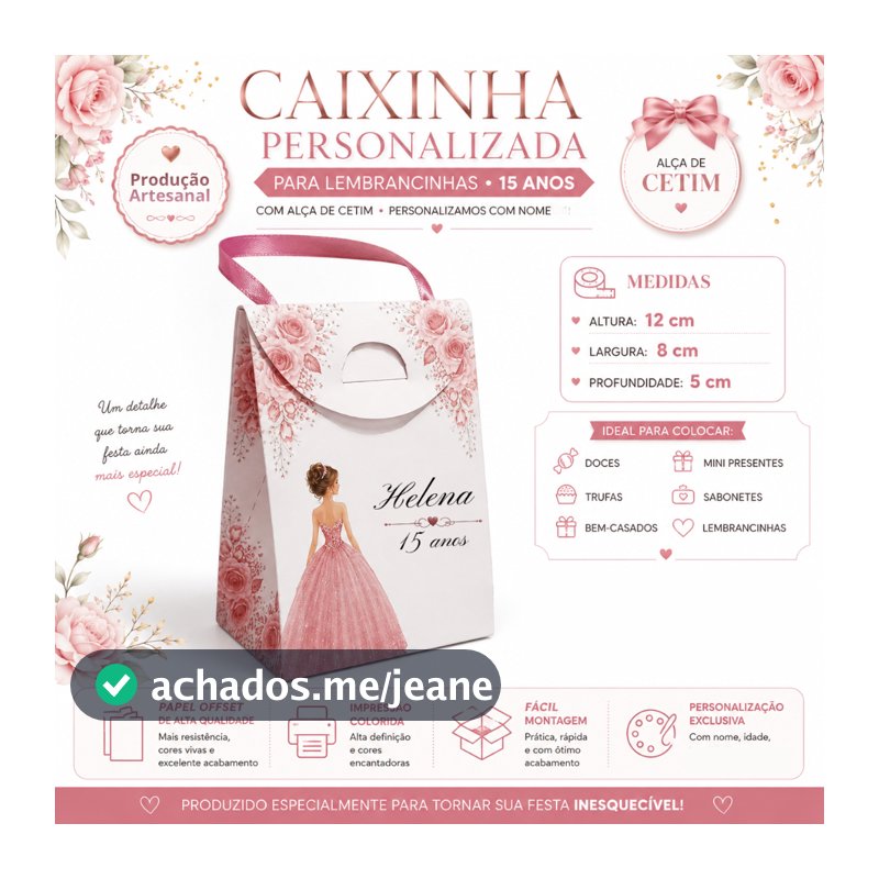 Caixinha Personalizada para Lembrancinhas de 15 Anos | Nome Personalizados | Alça de Cetim