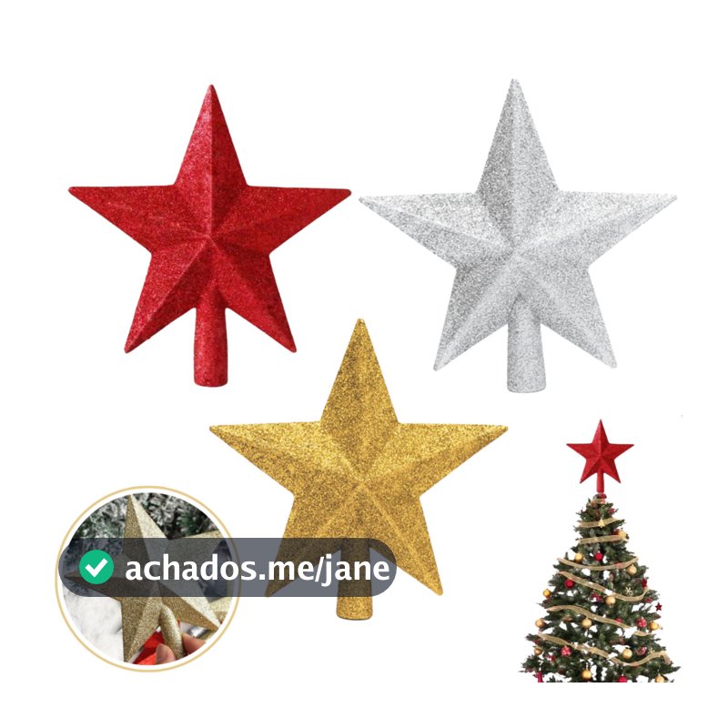 Estrela Ponteira com Glitter Árvore de Natal 15cm/20cm- Enfeite Natalino