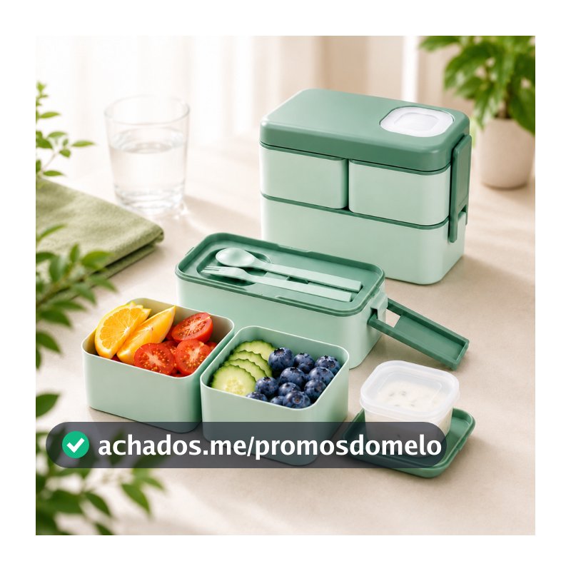 Marmita Hermética Com Compartimentos e Talheres Pote Para Refeição Com Compartimento Para Molho