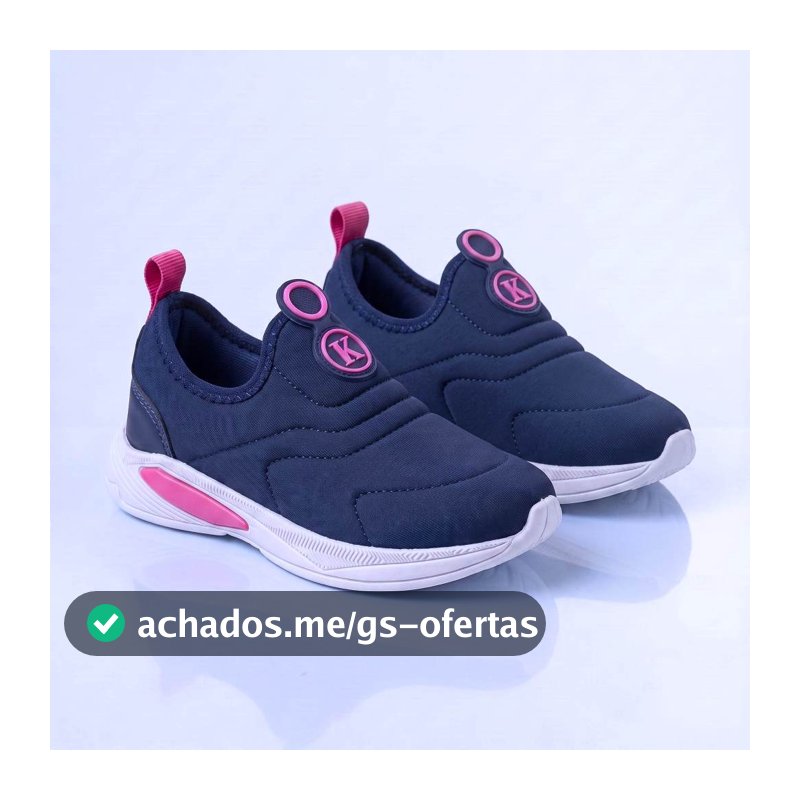 Kidstep Tenis Escolar Infantil Calce Fácil K Feminino Bordado Marinho com Pink