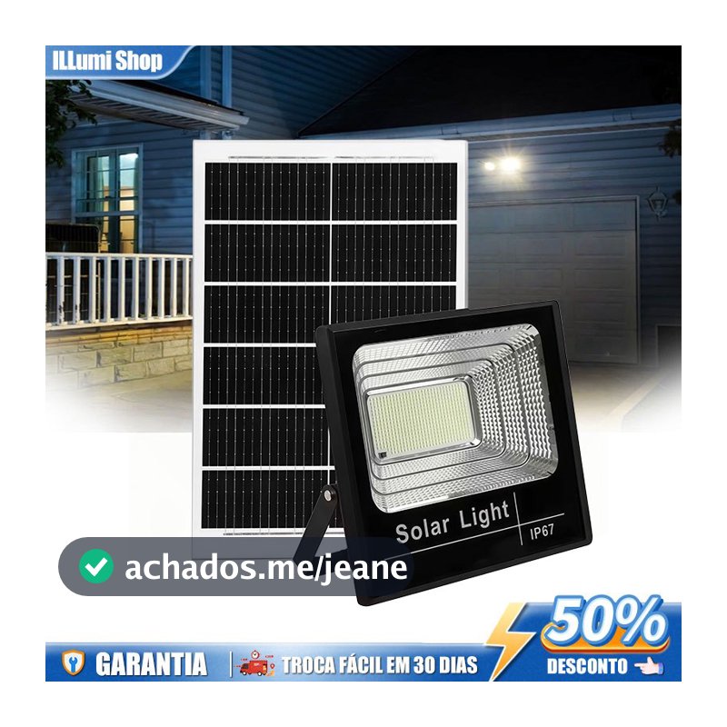 Led Externa Refletor Solar 500w Luminaria Placa Holofote Luz Branco Frio Com Controle Remoto