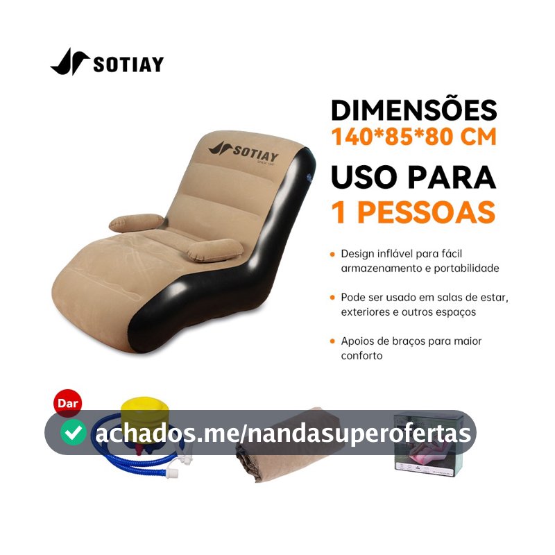 Sofá Inflável Dobrável com Apoios de Braço - Conforto Portátil para Aventuras ao Ar Livre
