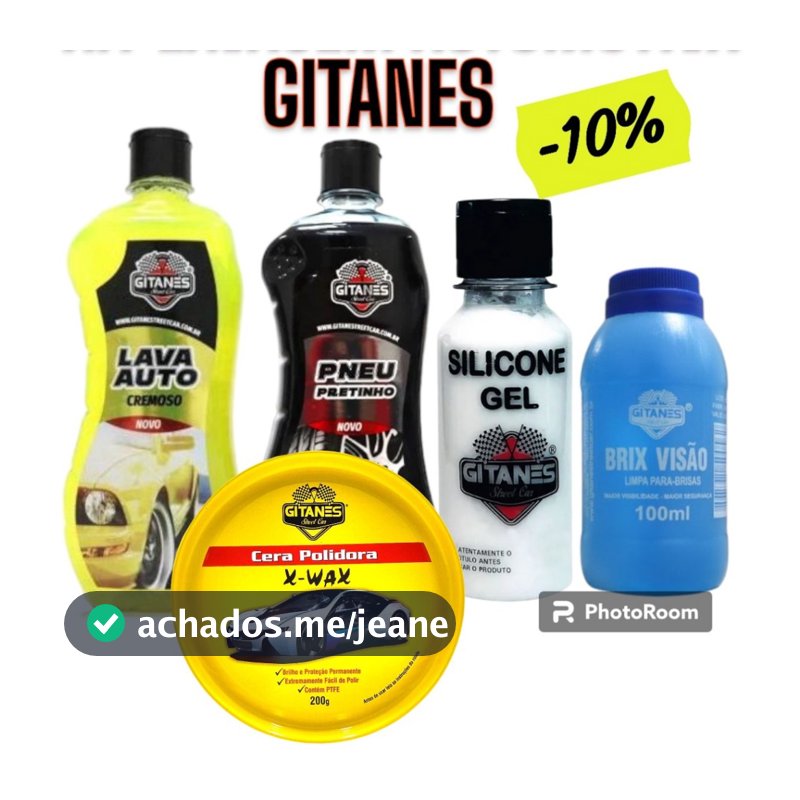 KIT LIMPEZA CARRO MOTO SHAMPOO PRETINHO SILICONE PARABRISA  CERA GITANES