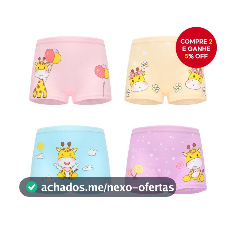 Pacote Com 4 Roupas Íntimas De Algodão Macio Para Bebês Meninas | Cuecas Boxer Fofas De Desenho Animado Idades De 2 A 12