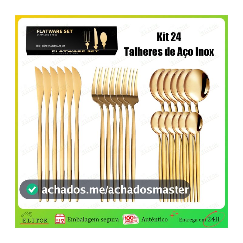 Kit 24 Jogo De Talheres Inoxidável 416 Suprimentos De Cozinha Talheres de Dourados Talheres