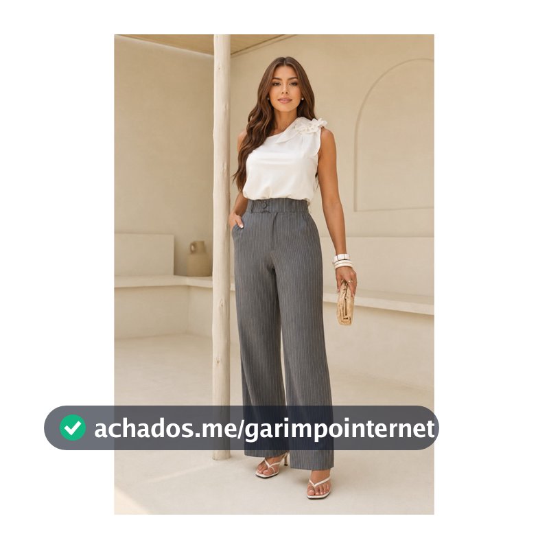 Calça Feminina Risca de Giz Pantalona Alfaiataria Cintura Alta Social Elegante Trabalho Casual