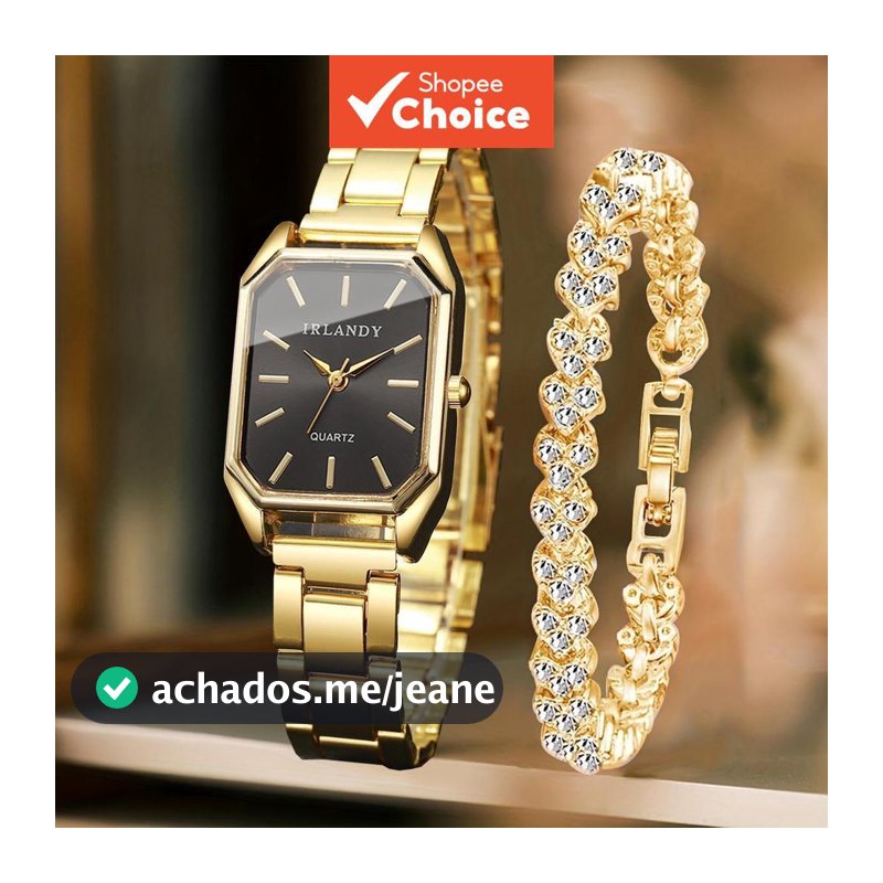 Relógio De Quartzo Retangular Feminino Pulseira De Strass Conjunto De 2 Peças Relógios De Pulso Elegantes