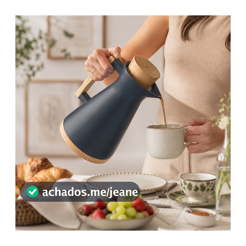 Garrafa de Café Térmica Amadeirada e Cinza 1 Litro Mesa Posta Moderna