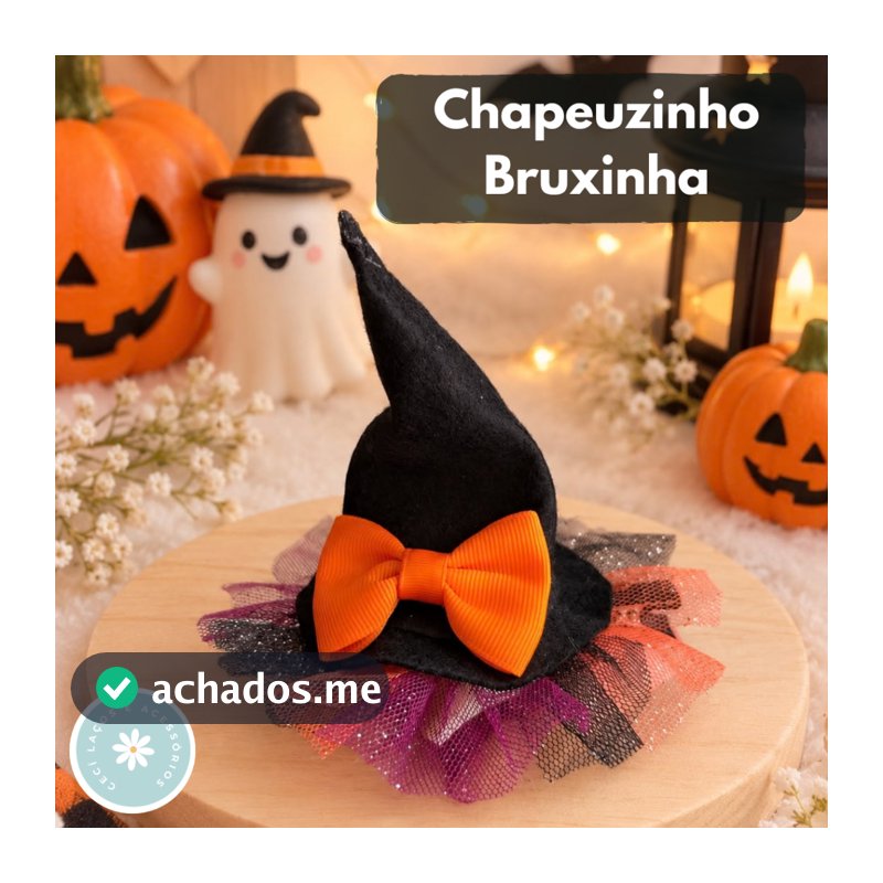 Mini Chapéu Bruxa - Laço Halloween - 3 meses até 12 anos - Chapéu Bruxinha Halloween