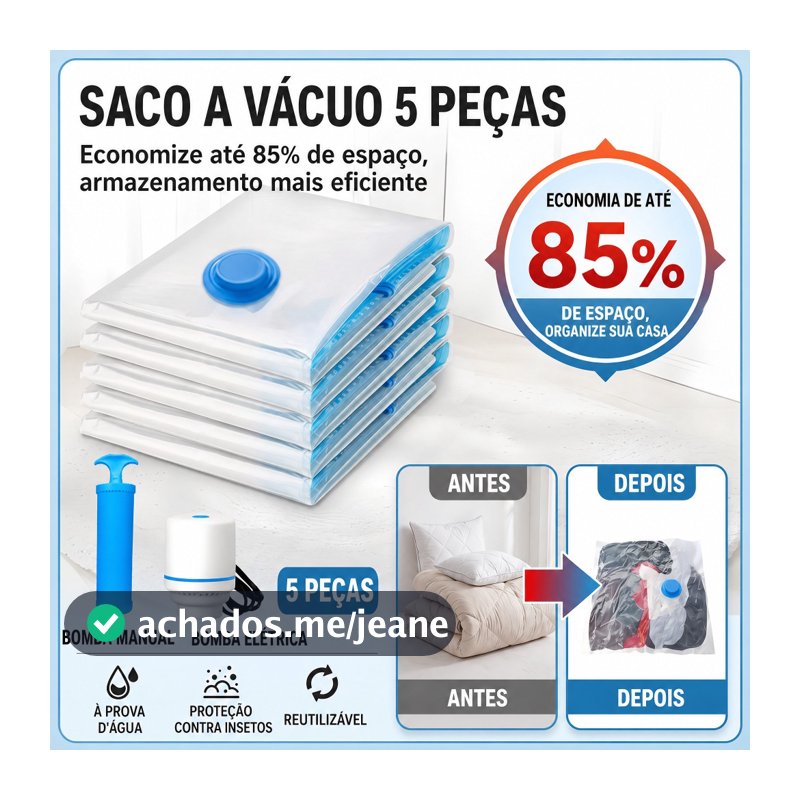 Kit 10 Saco a Vacuo + Bomba Organização de Roupas Mala Viagem Guarda Roupas