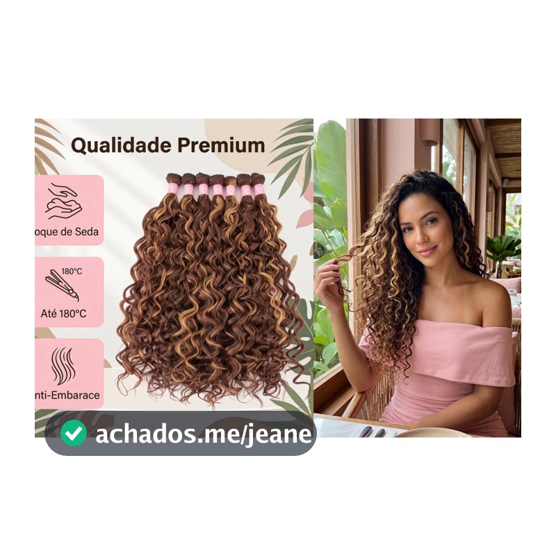 [Merica Hair]  Cabelo Orgânico Cacheado Médio Mel Iluminado Extra Volume