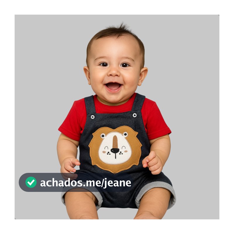 Conjunto Jardineira Bebê Menino em 2 Peças com Bordado Leão Conforto Estilo Verão