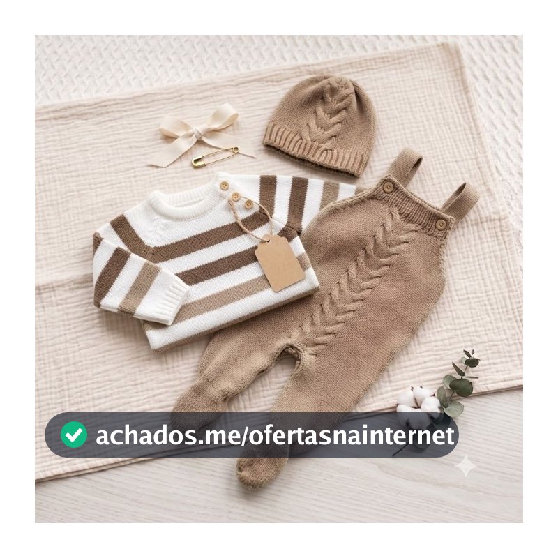 Saída de Maternidade Tricô Menino Kit 3 Peças – Enxoval Bebê Recém-Nascido