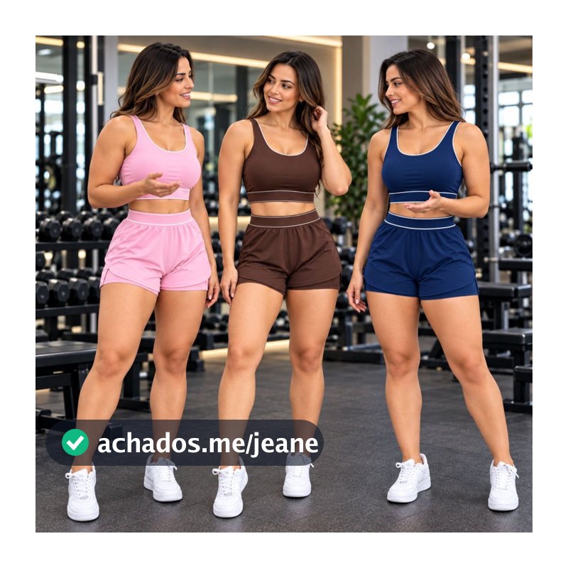 Conjunto Feminino Academia Cropped e Short Duplo 2 em 1 Fitness Cintura Alta Esportivo