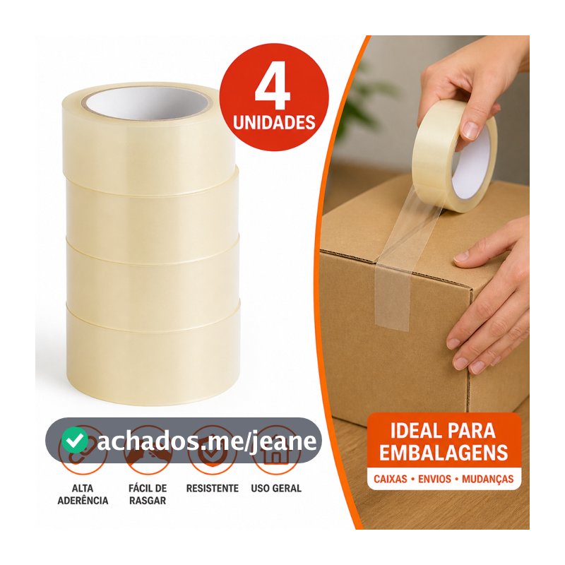 Fita Transparente para Embalagem Durex Largo Adesiva 45mm x 40m Mudança Alta Resistência - 4 Rolos
