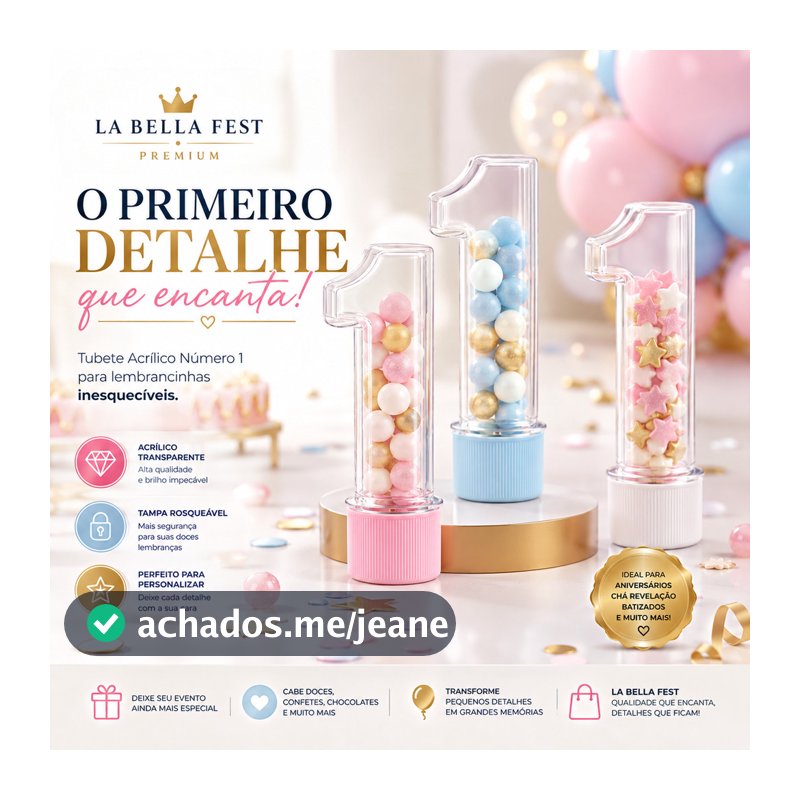 Kit 20 Tubetes Formato de N° 1 Lembrancinha Festa Infantil 1° Ano Aniversário Decoração de Mesa
