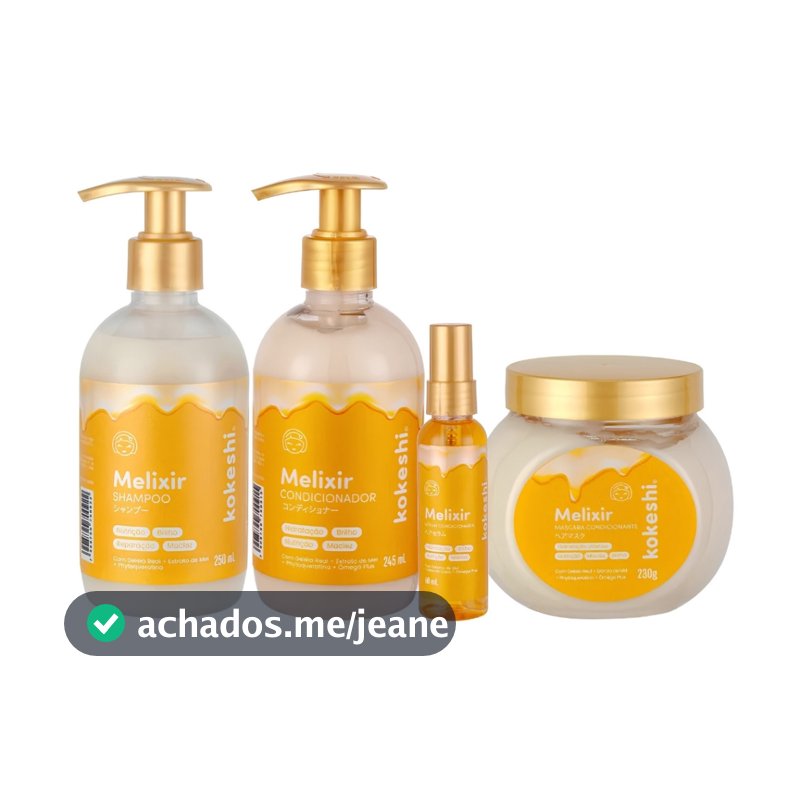 Kit Melixir Kokeshi Shampoo e Condicionado 250ml + Mascara 230g + Sérum Protetor Térmico 60ml - Hidratação Nutrição