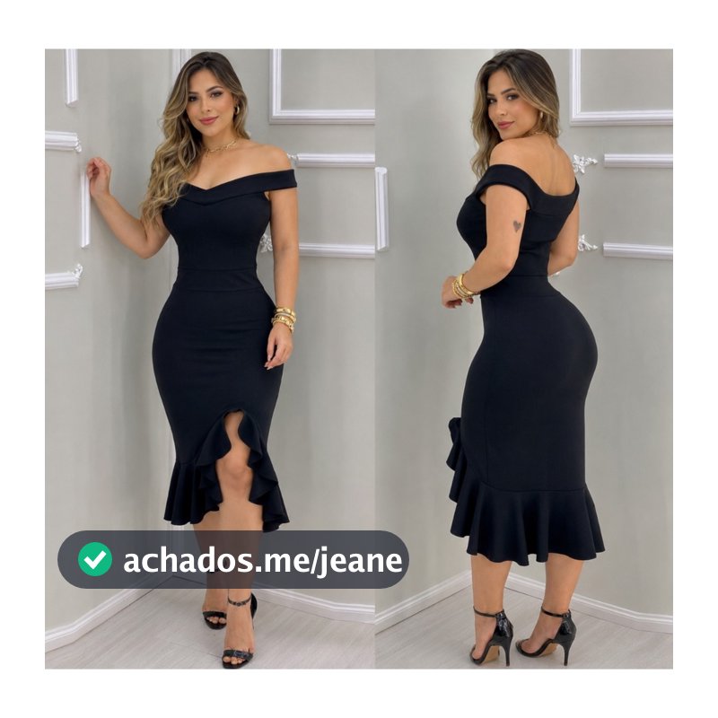 Vestido Midi Feminino Ombro A Ombro Social Babado De Festa Elegante Roupa Feminina Luxo Chique Fenda
