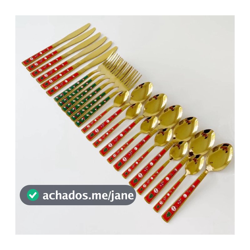 Natal - Jogo de Talheres de Luxo Natal  24 Peças em  Aço inox Dourado Alto Brilho Mesa  Posta Ceia de Natal