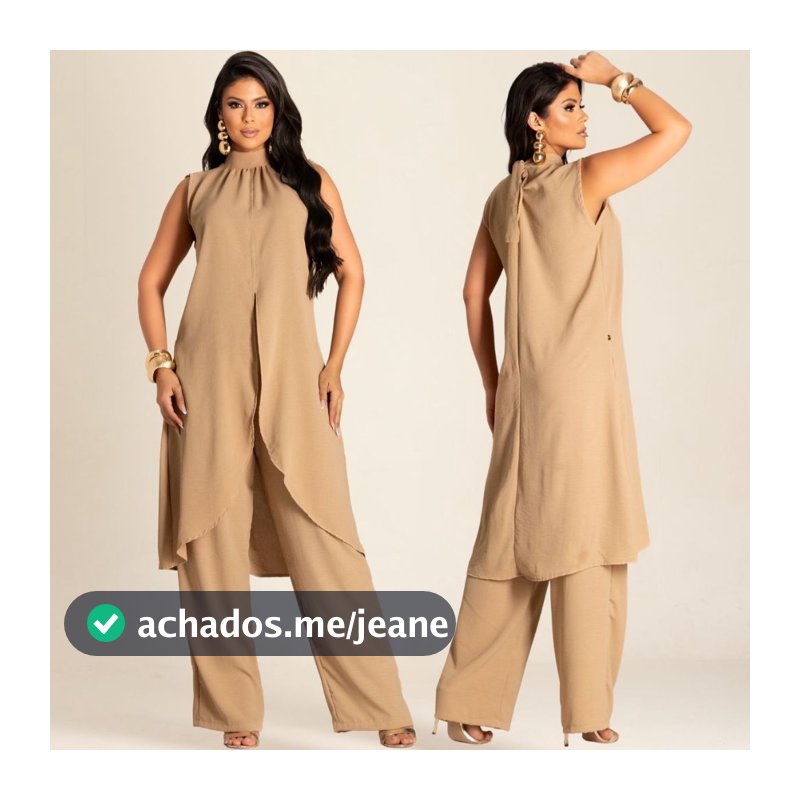 ⁠Conjunto Feminino Blusa Calça e Pantalona Tecido Crepe dunas Elegante Perna Larga Wide Leg