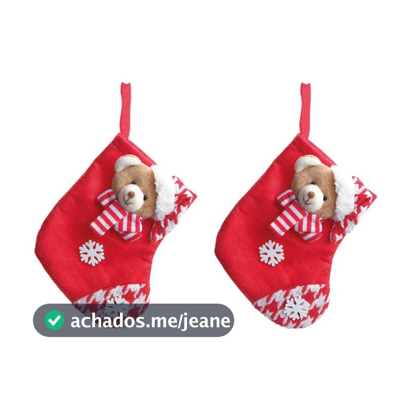 2Un Meia de Urso Vermelho e Branco de 18cm como Enfeite de Natal para Pendurar