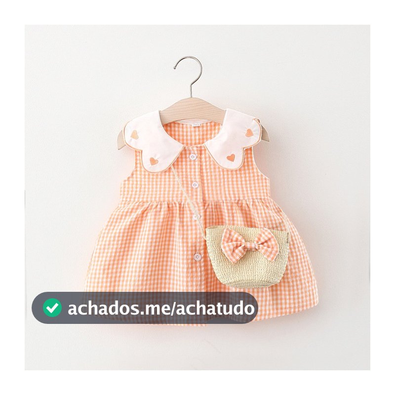 Summer New Vestido De Bebê Sem Mangas Com Pequenas E Sweet Love Petal Flip Collar Roupa Infantil + Bag (0-3 Years Old)