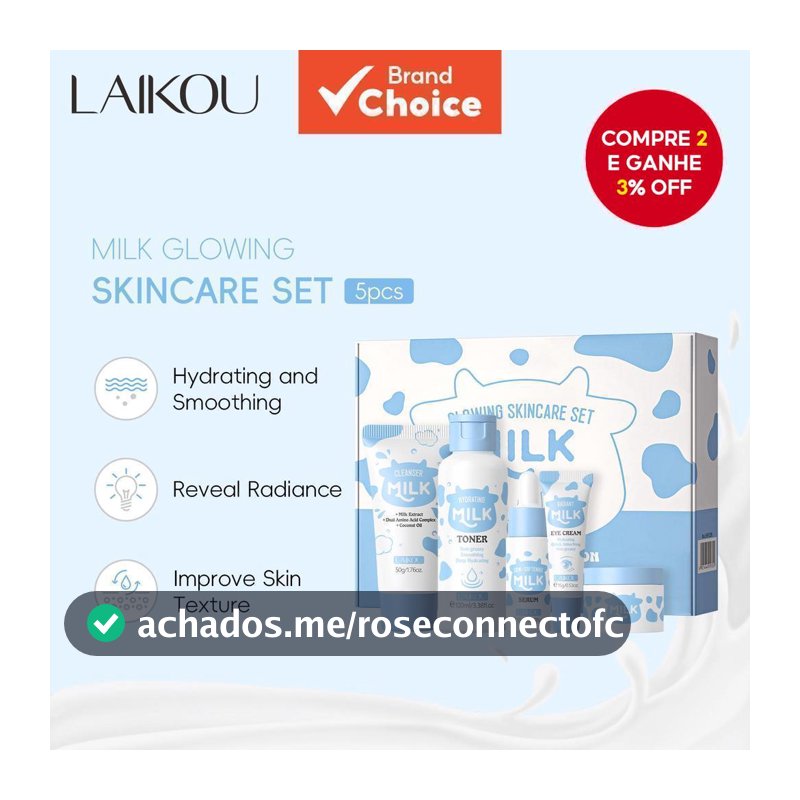 Conjunto Laikou Milk Glowing Skincare 5 Peças: Serum Nutritivo, Hidratante Tonalizante E Tônico Para radiância