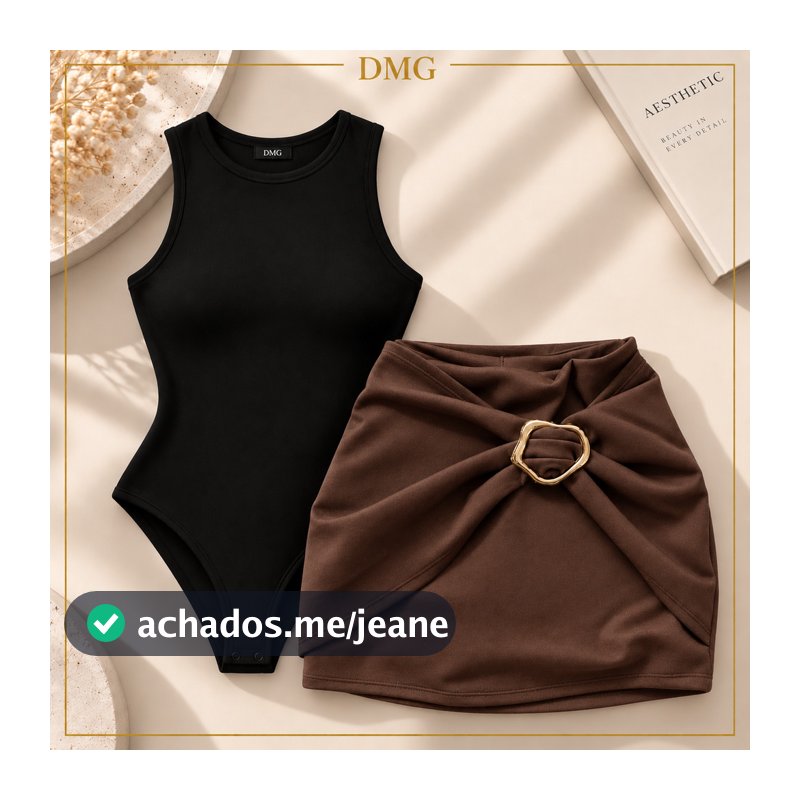Conjunto Feminino Body Regata + Short Saia Cintura Alta Look Elegante 2026