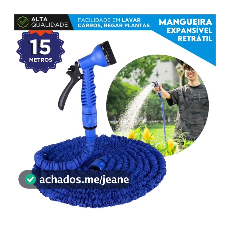 Mangueira Mágica 15m Extensível Retrátil 7 Jatos Alta Pressão Para Jardim e Lavagem de Carro - NL