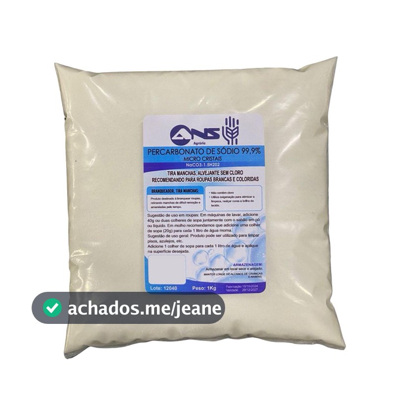 Percarbonato de Sódio alvejante tira manchas clareador de roupas 1kg , limpeza geral