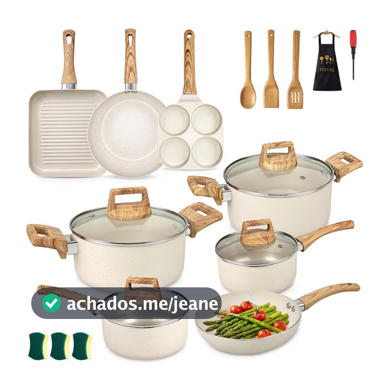 Kit 11 Antiaderente Jogo De Panelas Antiaderente Cerâmica Bege