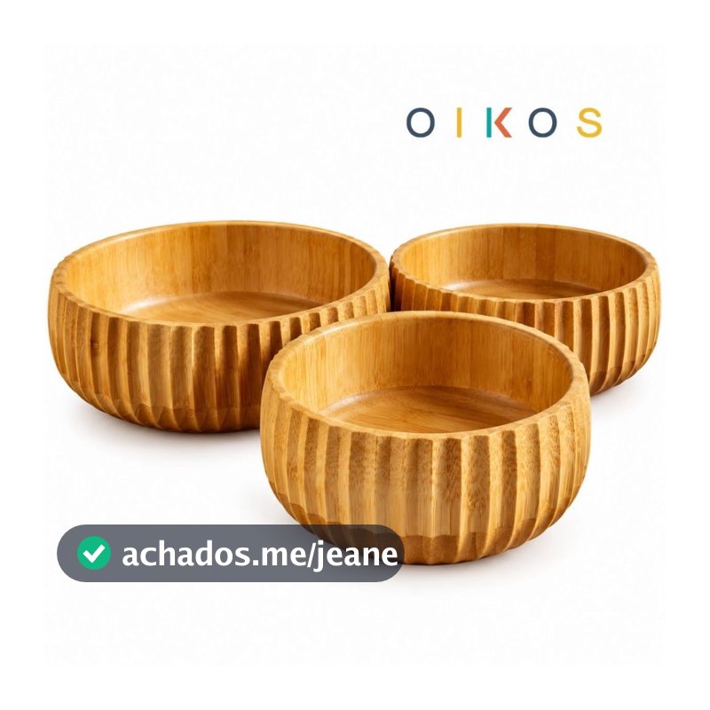 Kit 3 Bowls Canelados Bambu Oikos Natural Premium P M G
