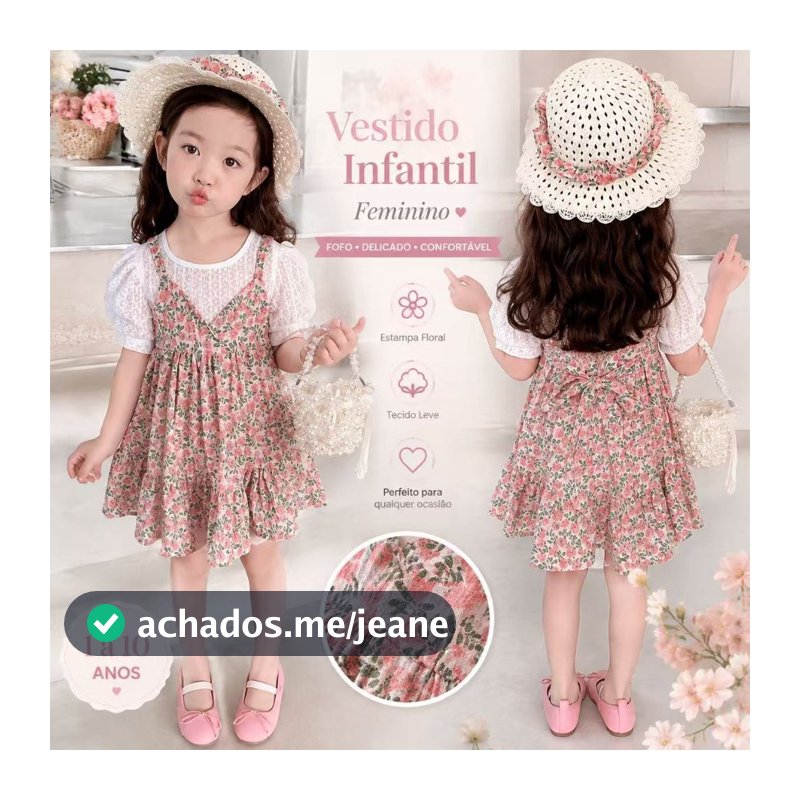 Vestido Infantil Feminino Menina Floral Rosa Encantador Roupa de Festa Princesa Casual Verão 1-10 Anos