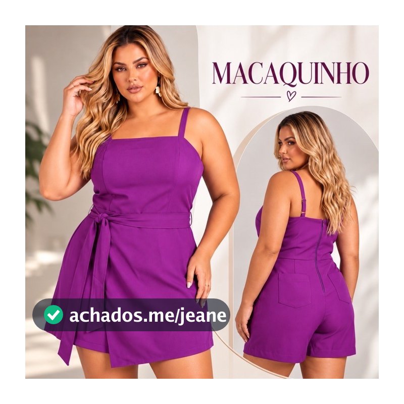 Macaquinho Feminino Plus Size com Saia Transpassada e Cinto – Elegante e Moderno