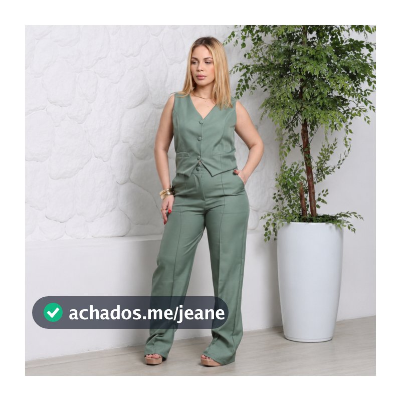 Conjunto Feminino Elegante Alfaiataria com Calça Pantalona e Colete Casual Chic Social